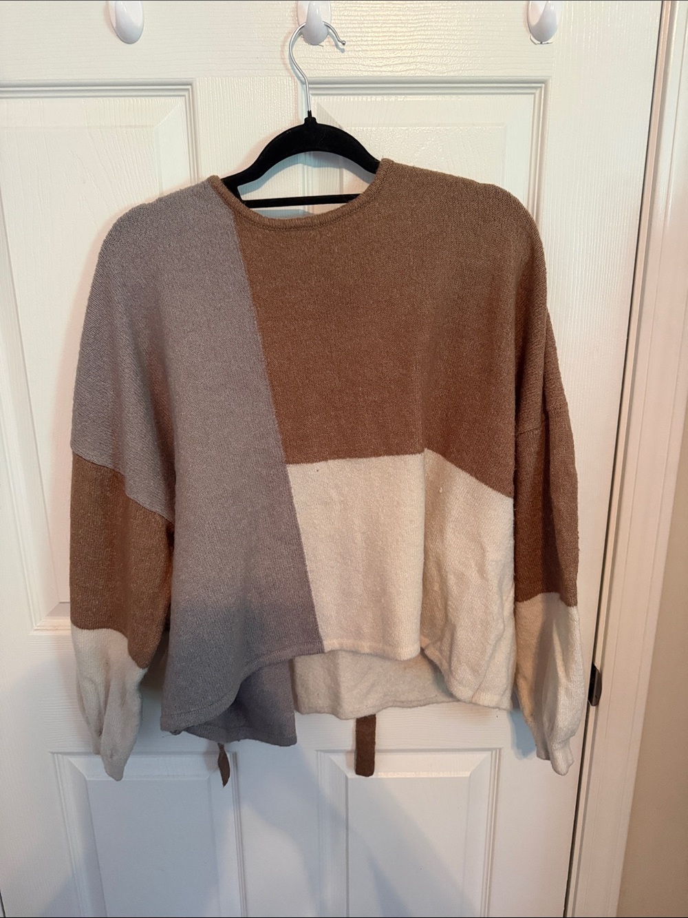 Neutral Colorblock Crewneck Sweater in Brown, Gray & Cream